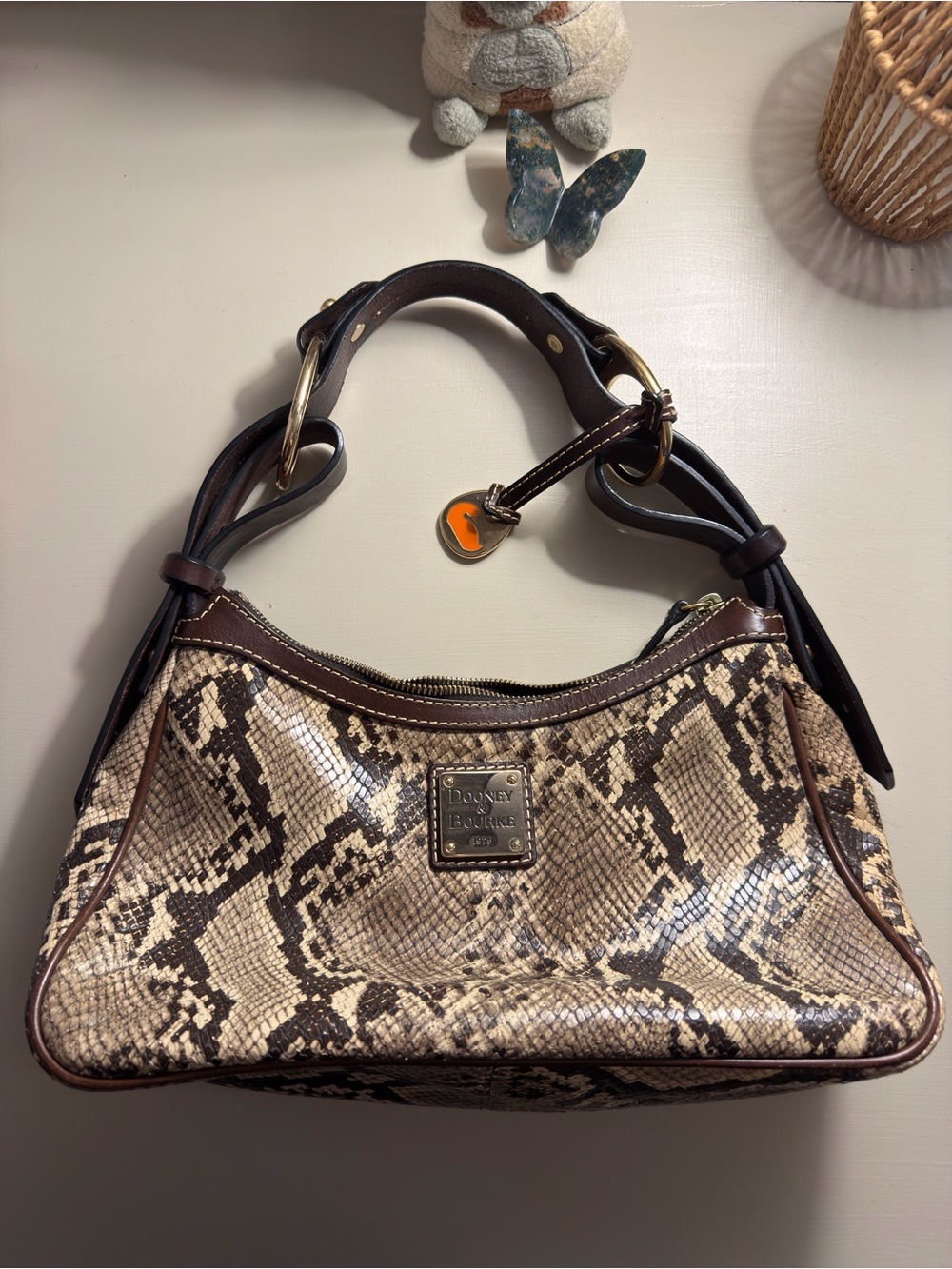 Dooney & Bourke Shoulder Bag - beige and brown snakeskin pattern